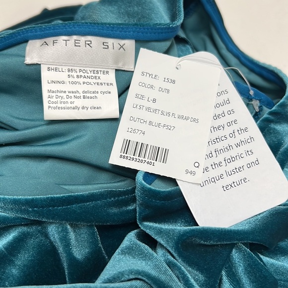 NWT After Six Velvet Flutter Sleeve Wrap Maxi Dress with Side Hip Pockets - Picture 10 of 14